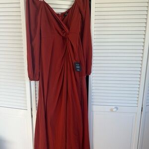 Composed Soiree Rust Orange Twist-Front Long Sleeve Dress